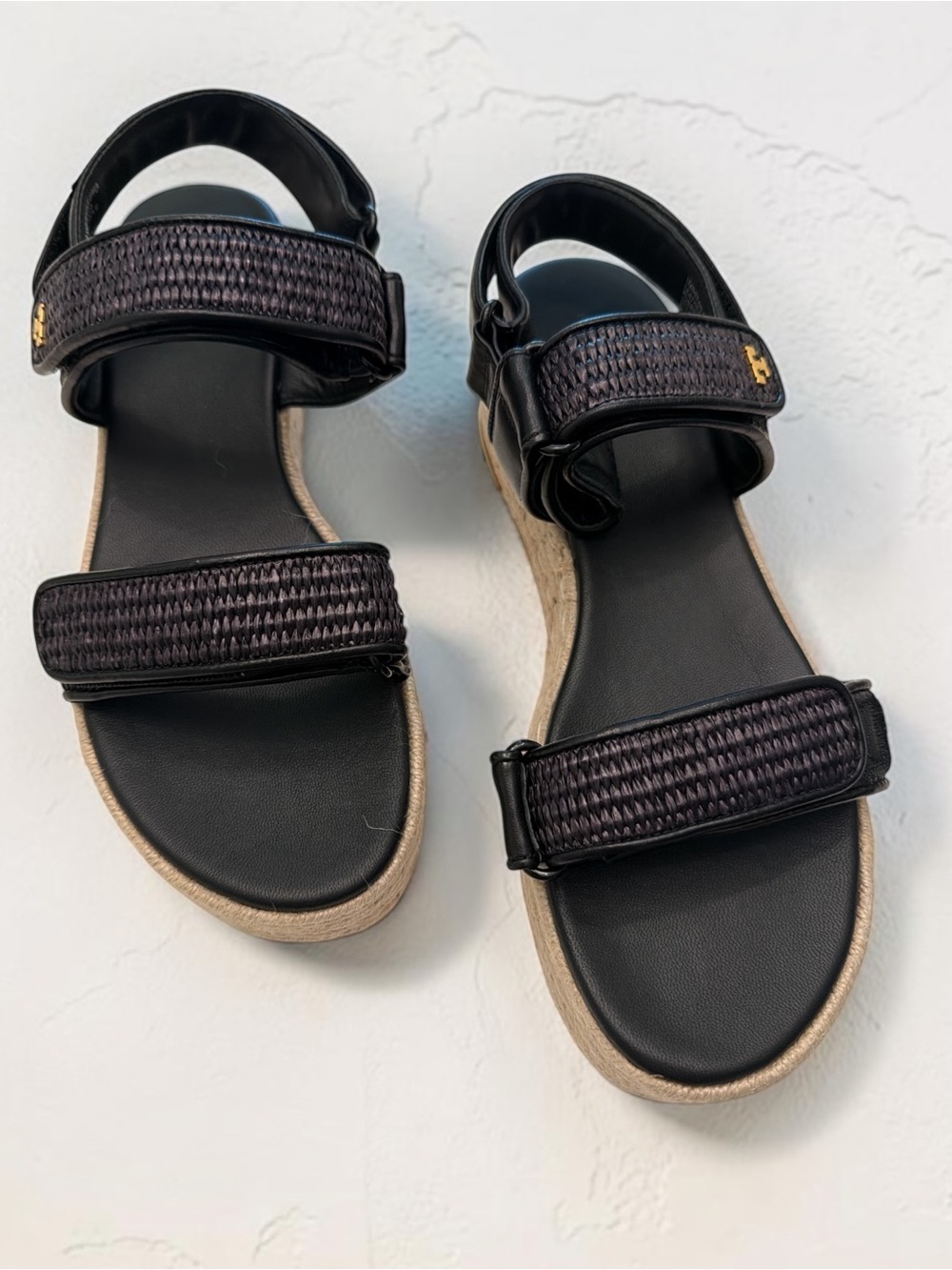 Tory Burch Black Woven-Strap Espadrille-Inspired Sandals